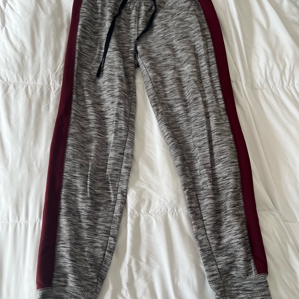 Gray and Maroon Jogger Pants